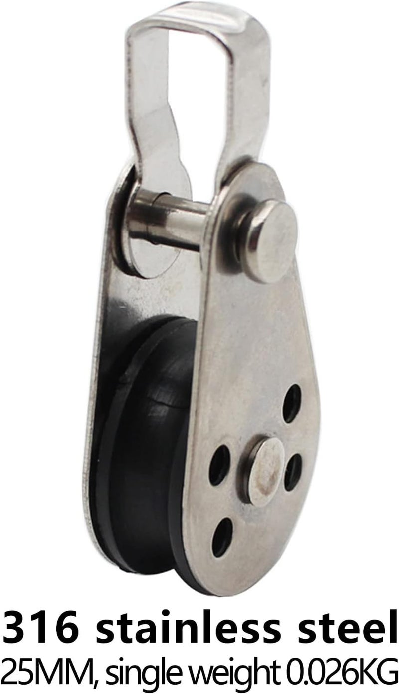RUIFUU 4Pcs Stainless Steel Pulley,Kayak Pulley Nylon Marine Pulley Block Rope Runner Single Pulley Bearing Block Rope Runner for Most 0.08"/2mm to 0.32"/8mm Diameter Ropes - Image 3